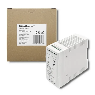 Alimentation sur rail DIN Qoltec | 60 W | 24 V | 2,5 A | Blanche | Format extra-plat