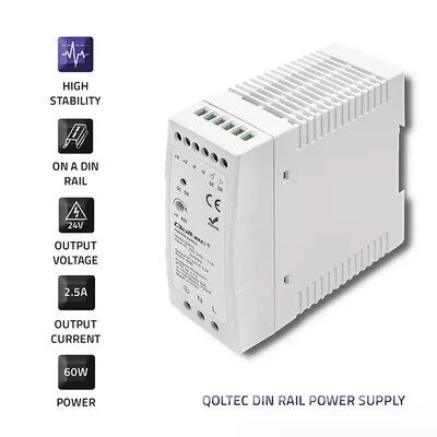 Alimentation sur rail DIN Qoltec | 60 W | 24 V | 2,5 A | Blanche | Format extra-plat