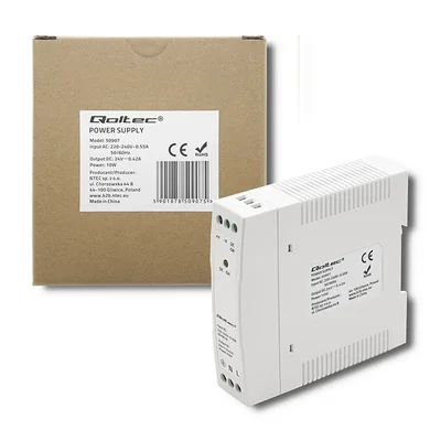 Alimentatore Qoltec per guida DIN | 10W | 24V | 0,42A | Bianco | Slim