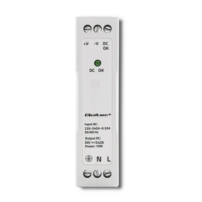 Alimentatore Qoltec per guida DIN | 10W | 24V | 0,42A | Bianco | Slim