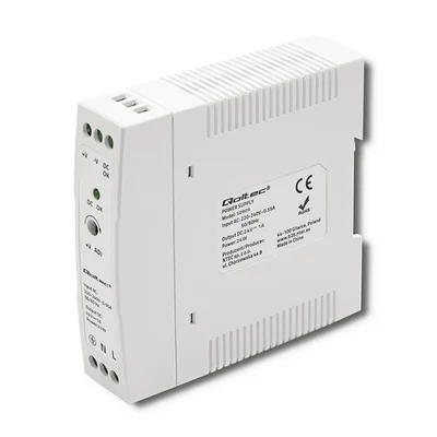 Alimentatore Qoltec per guida DIN | 24W | 24V | 1A | Bianco | Slim