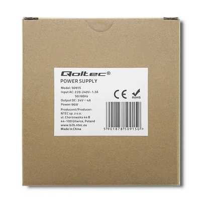 Alimentatore Qoltec per guida DIN | 96W | 24V | 4A | Bianco | Slim