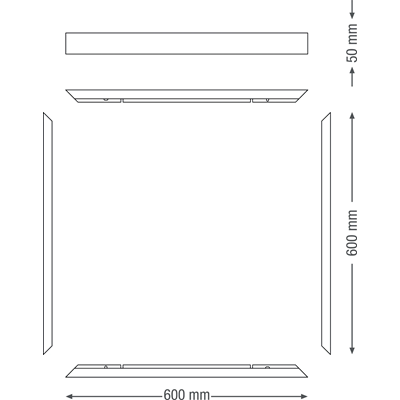 Anbaurahmen für Flächenleuchten 600x600mm, weiß