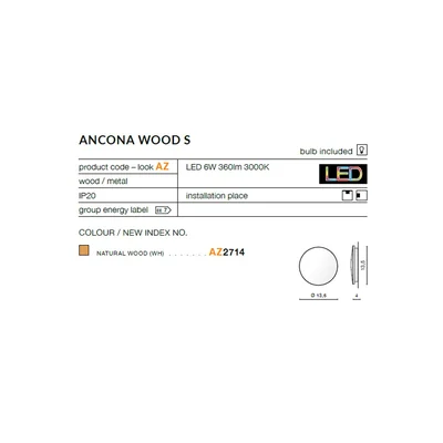 ANCONA WOOD S Дерев'яний настінний світильник