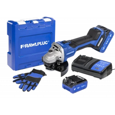 Angle grinder 18V 125 mm variable speed 2 batteries 5.0 Ah charger 6.5 A RawlCase
