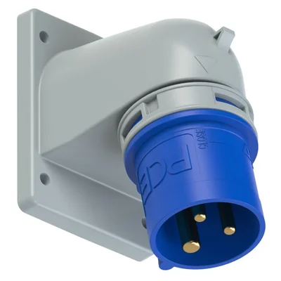 Angle panel plug TURBO TWIST 16A 2P+Z 230V 50/60Hz 6h IP44 (flange 66X86, screw spacing 53X61)