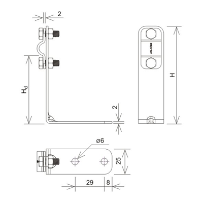 Angled bracket with a screw H=10 cm, hot-dip galvanized