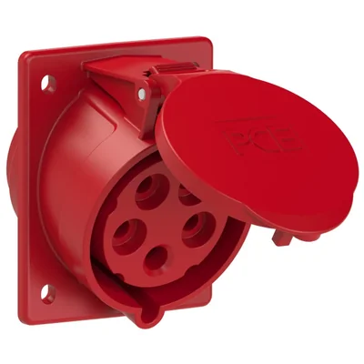 Angled panel socket TURBO TWIST 32A 3P+Z+N 400V 50/60Hz 6h IP44/54 (flange 80X97, screw spacing 60X73)