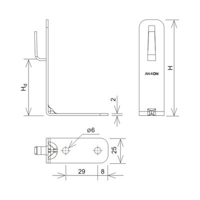 Angular handle with bend H=10 cm, hot-dip galvanized