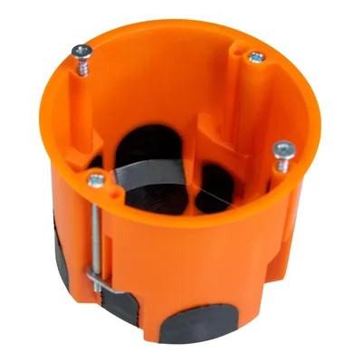 Anschlussdose für Hohlwände, 60 mm tief, 68 mm Durchmesser, mit Schrauben, winddicht, orange, IP30