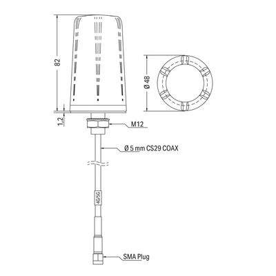 Antena de radio; con cable de 2 m y conector SMA; GSM/ UMTS/ LTE/ Bluetooth®/ WLAN; 698-960, 1710-6000MHz; 2G/3G/4G/5G 758-974
