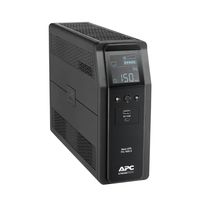 APC Back-UPS Pro 1600VA/960W Tower UPS 230V AVR LCD Display USB A and C Pure Sine Wave with 8 IEC C13 Output Sockets