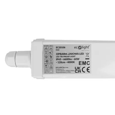 Apparecchio lineare a LED da 120 cm, 60 W, 6600 lm, 4000 K, IP65