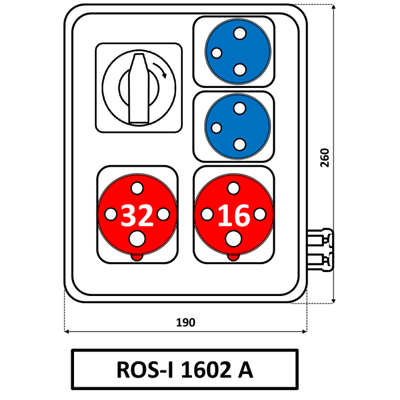 Appareillage 1x16A 4p 1x32A 4p 2x230V TVM 21 Interrupteur IP44 0-1