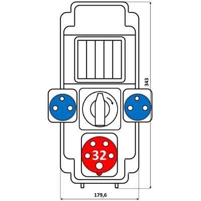 Appareillage 1x32A 5p 2x250V interrupteur de fenêtre 0-1