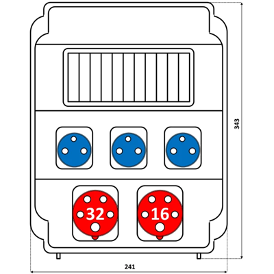 Appareillage 1x32A/5p 1x16A/5p 3x230V fenêtre