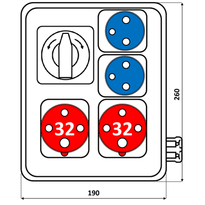 Appareillage 2x32A 4p 2x230V TVM 21 Interrupteur IP44 L-0-P