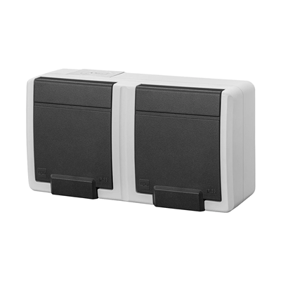 AQUANT 2K double surface socket with grounding 2x2P+Z IP level 55 - gray color 7035/7016