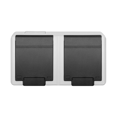 AQUANT 2K double surface socket with grounding 2x2P+Z IP level 55 - gray color 7035/7016