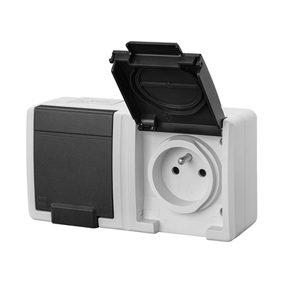AQUANT 2K double surface socket with grounding 2x2P+Z IP level 55 - gray color 7035/7016