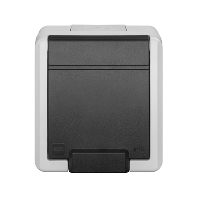 AQUANT 2K single surface-mount socket with grounding 2P+Z IP 55 - grey 7035/7016