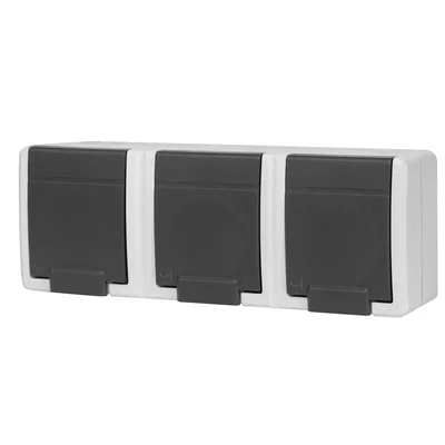 AQUANT 2K triple surface-mounted socket with grounding 3x2P+Z IP 55 level - gray 7035/7016