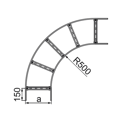 Arco a 90 gradi, larghezza 400 mm, altezza 160 mm