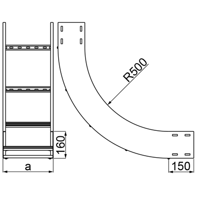 Arco verticale interno, larghezza 500mm, altezza 160mm