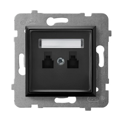 ARIA Double parallel telephone socket black metallic