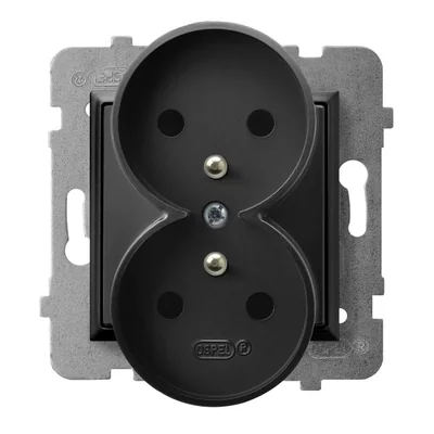 ARIA Double socket outlet black metallic