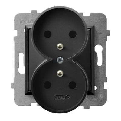 ARIA Double socket outlet black metallic