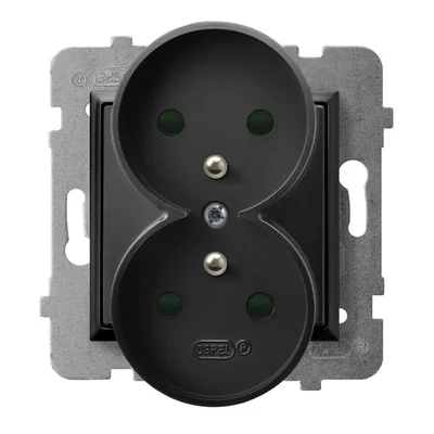 ARIA Double socket outlet with earthing and shutters for current paths, black metallic
