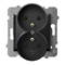 ARIA Double socket outlet with earthing and shutters for current paths, black metallic