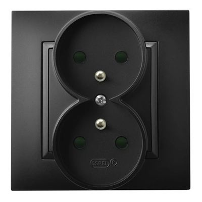 ARIA Double socket outlet with earthing and shutters with black metallic frame