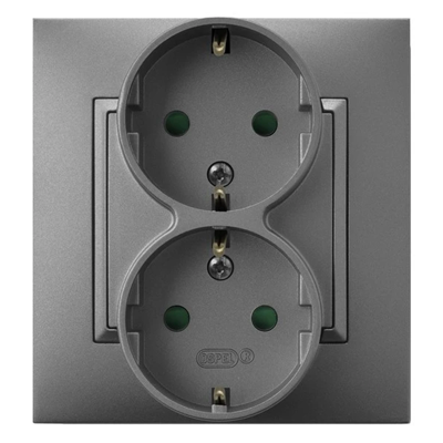 ARIA Double socket-outlet with earthing schko with shutters for current paths with a gray matt frame