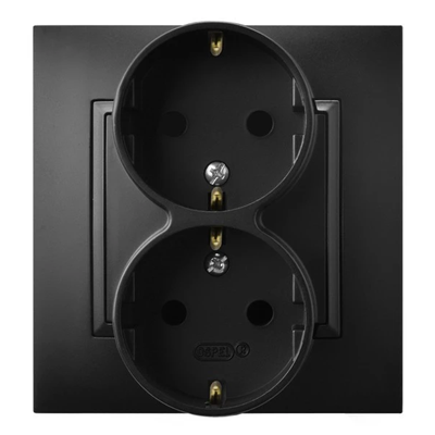 ARIA Double socket outlet with grounding, black metallic frame