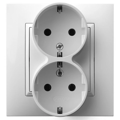 ARIA Double socket outlet with grounding, white frame