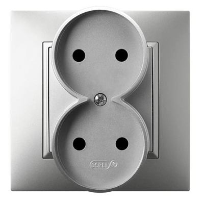 ARIA Double socket without earthing with a silver frame