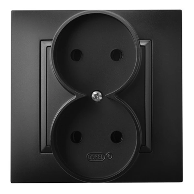 ARIA Double socket without earthing with black metallic frame