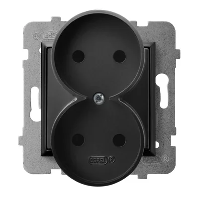 ARIA Double socket without grounding black metallic