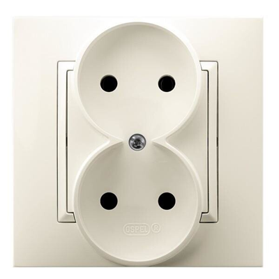 ARIA Double socket without grounding with ecru frame