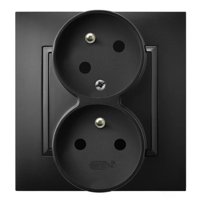 ARIA Earthed double socket outlet with phase reversibility function with black metallic frame