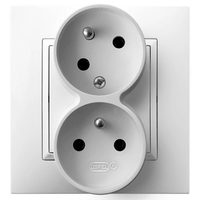 ARIA Earthed double socket outlet with phase reversibility function with white frame