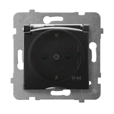 ARIA Gniazdo bryzgoszczelne z uziemieniem Schuko i przesłonami IP44 czarny metalik