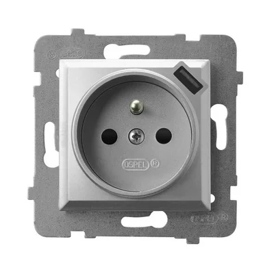 ARIA Prise de terre simple à volets pour chemins de courant avec chargeur USB argent