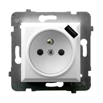 ARIA Prise de terre simple à volets pour chemins de courant avec chargeur USB blanc
