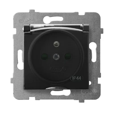 ARIA Splashproof socket with grounding and shutters IP44 black metallic