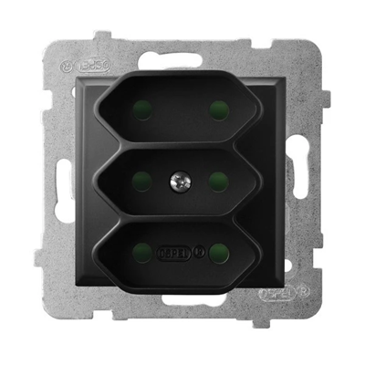 ARIA Triple EURO socket with shutters for current paths, black metallic