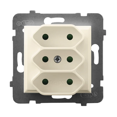 ARIA Triple EURO socket with shutters for ecru current paths