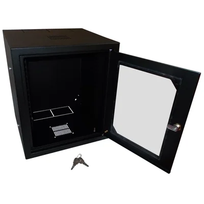 Armadio a parete 10 6U, profondità 300 mm, non suddiviso, anta in vetro, nero ALANTEC